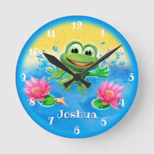 Horloge Ronde Custom Kid's clock Leaping frog design.