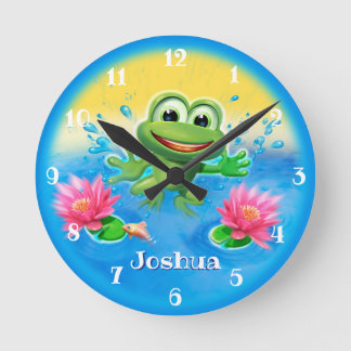 Horloge Ronde Custom Kid's clock Leaping frog design.