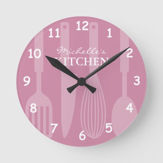 Horloge Ronde Custom kitchen wall clock with cooking utensils (Recto)