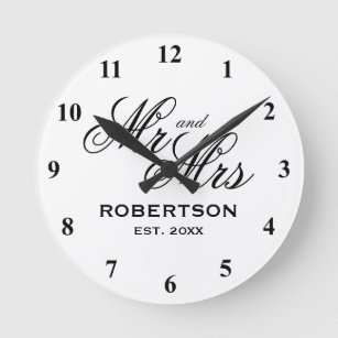 Horloge Ronde Custom M. et Mme Newlyweds Wedding vend clock