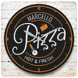 Horloge Ronde CUSTOM NAME Hot Fresh Italian Pizza Pizzeria<br><div class="desc">CUSTOM NAME Hot Fresh Italian Pizza Pizzeria Design - Classic Italy Pizza Pie Style ! Customize with your Name or Custom Text - Pizzaiolo or Pizzaiola Baker</div>