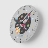 Horloge Ronde Custom Outer space rocket kids (Angle)