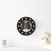 Horloge Ronde Custom Pet Photo With Paws Clock Face & nom (Maison)