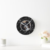Horloge Ronde Custom Photo On Faux Black Marble Texture Look (Maison)