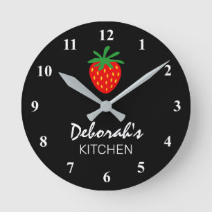 Horloge Ronde Custom red strawberry round kitchen wall clock