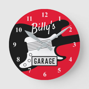 Horloge Ronde Custom rock and roll guitar car garage wall clock