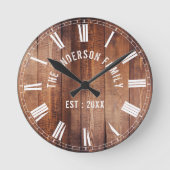 Horloge Ronde Custom Rustic Brown Wood Nom de famille Ferme (Recto)