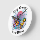 Horloge Ronde Custom Wall Clock | Retro Octopus | Name & Text (Angle)