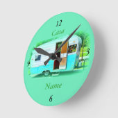 Horloge Ronde Customized Retro Vintage camper caravan (Angle)