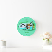 Horloge Ronde Customized Retro Vintage camper caravan (Maison)