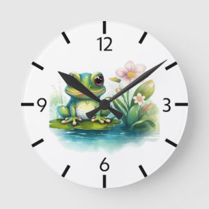 Horloge Ronde Cute amoureux des animaux de grenouilles