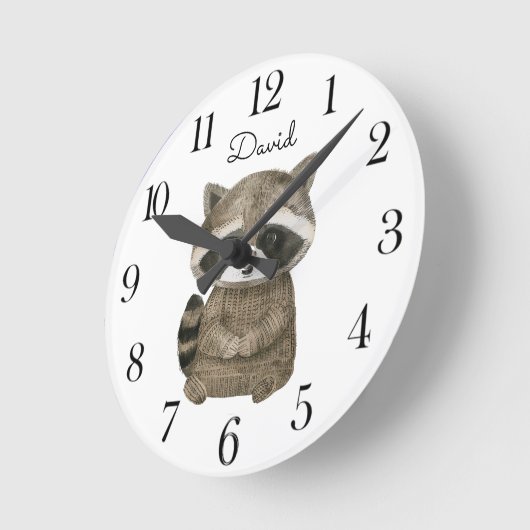 Horloge Ronde Cute aquarelle Raccoon de bois (Angle)