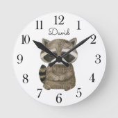 Horloge Ronde Cute aquarelle Raccoon de bois (Recto)