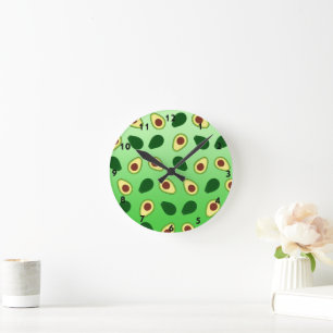 Horloge Ronde Cute Avocados tranche été vert dégradé Motif