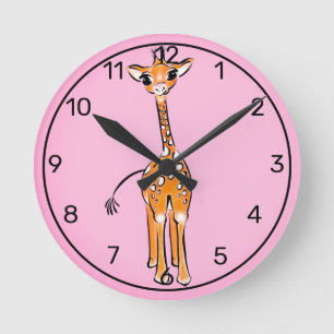 Horloge Ronde Cute bébé aquarelle Giraffe