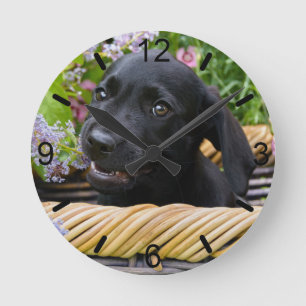 Horloge Ronde Cute Black Labrador Retriever Dog Puppy
