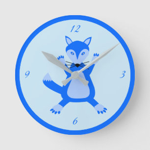 Horloge Ronde Cute Blue Baby Boy Fox Nursery