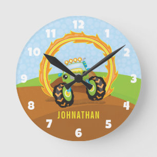 Horloge Ronde Cute Boy Green Monster Camion Personnalisé