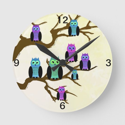 Horloge Ronde Cute Bright Owls (Recto)