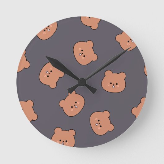 Horloge Ronde Cute Brown Teddy Bear Face Pattern Dark Blue (Recto)