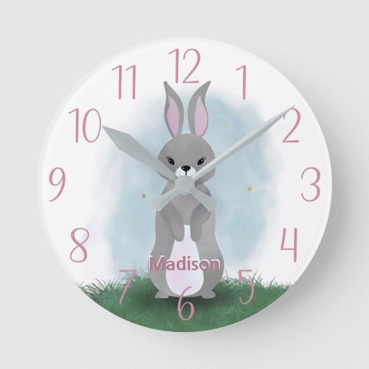 Horloge Ronde Cute Bunny Rabbit Personalized Round Clock (Recto)