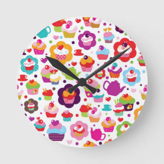 Horloge Ronde Cute cake and tea pot