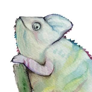 Horloge Ronde Cute caméléon peint en aquarelle