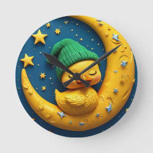 Horloge Ronde Cute caricature canard et lune