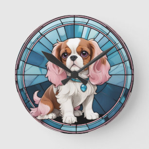 Horloge Ronde Cute Cavalier Roi Charles Pastel Verre