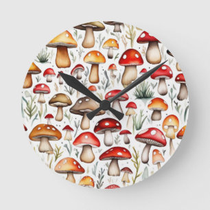 Horloge Ronde Cute champignons feuille cottage design