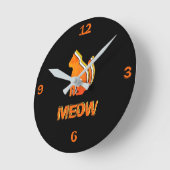 Horloge Ronde Cute Chat, Orange & Animal Jaune, Pop Art Abstrait (Angle)