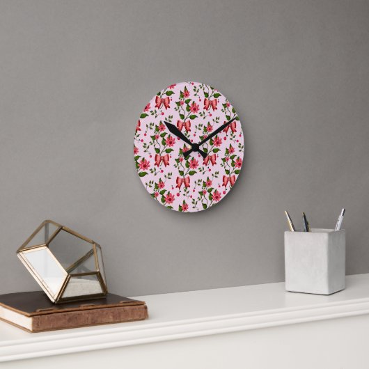 Horloge Ronde Cute Cherry Bow floral Pattern  (Bureau)