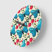 Horloge Ronde Cute Cherry Butterfly Pattern, Glossy Kawaii Fruit (Angle)