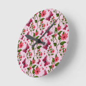 Horloge Ronde Cute Cherry Butterfly Pattern, Glossy Kawaii Fruit (Angle)