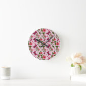Horloge Ronde Cute Cherry Butterfly Pattern, Glossy Kawaii Fruit (Maison)