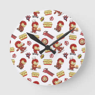 Horloge Ronde Cute Chibi Iron Man Motif Sans Couture - Super-hér