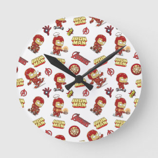 Horloge Ronde Cute Chibi Iron Man Motif Sans Couture - Super-hér