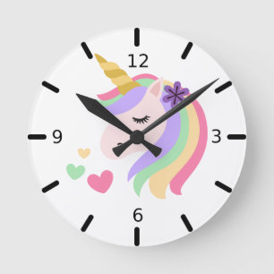 Horloge Ronde Cute Colorful Magical Unicorn Round Clock
