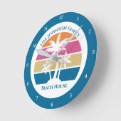 Horloge Ronde Cute Custom Beach House Palm Trees Bleu (Angle)