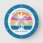 Horloge Ronde Cute Custom Beach House Palm Trees Bleu (Recto)
