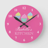 Horloge Ronde Cute custom pink cupcake kitchen wall clock (Recto)
