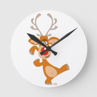 Horloge Ronde Cute Dancing Cartoon Reindeer Wall Clock