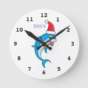 Horloge Ronde Cute dolphin with Santa hat cartoon