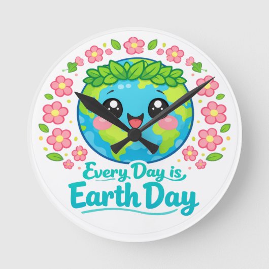 Horloge Ronde Cute Earth Day Wall Clock (Recto)