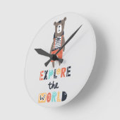 Horloge Ronde Cute Exploration Ours (Angle)