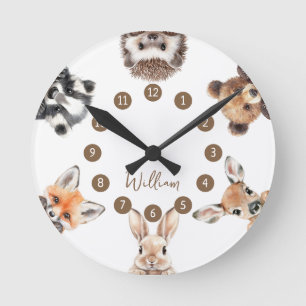Horloge Ronde Cute Forest Friends Woodland Animaux Nursery