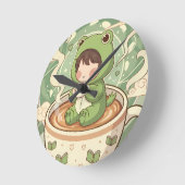 Horloge Ronde Cute Froggy Coffee Tale Design (Angle)