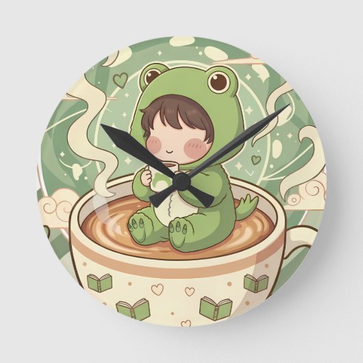 Horloge Ronde Cute Froggy Coffee Tale Design (Recto)