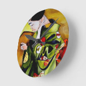 Horloge Ronde Cute Geisha with green kimono original art (Angle)