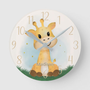 Horloge Ronde Cute Giraffe Personnalisée Genre Neutre 
